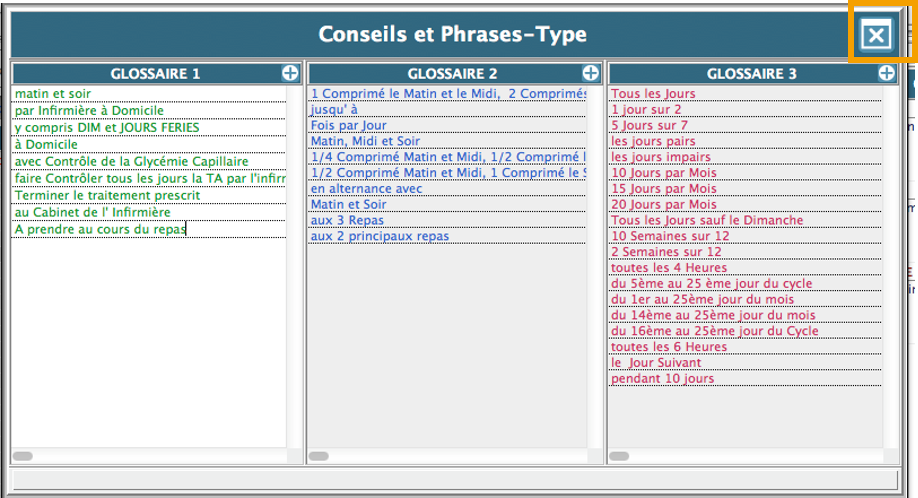 Glossaire des conseils d'ordonnance