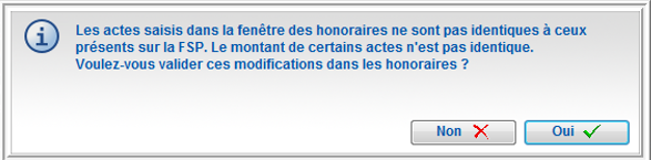 Message d'information dans le cas où vous avez modifié le montant de l'acte