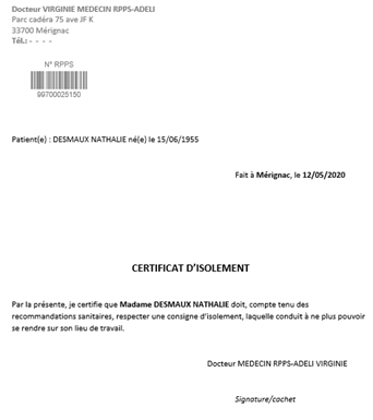 Utiliser le certificat d'isolement